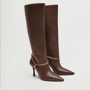 Mango Chain Detail Leather Boot